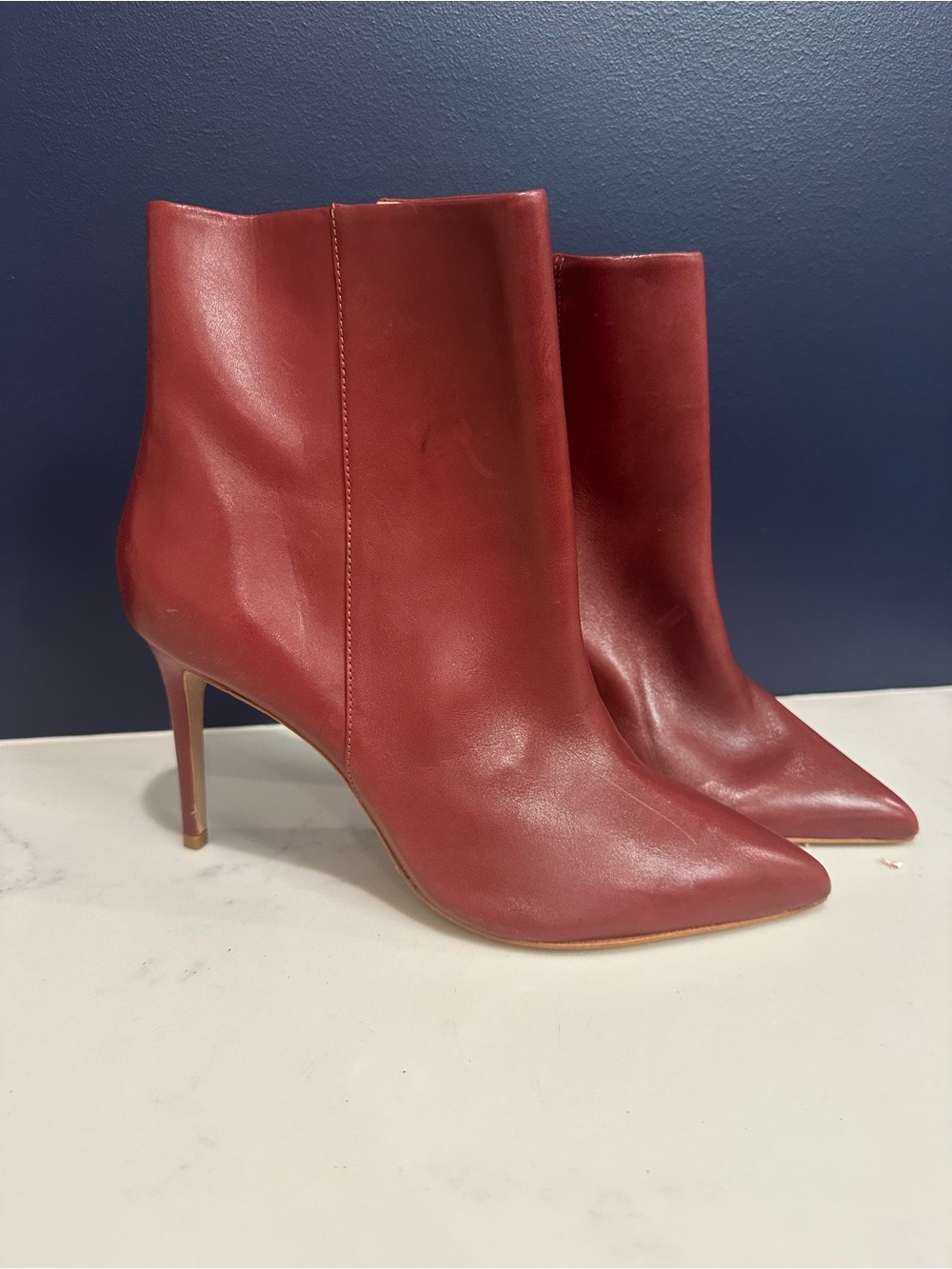Shutz Pointed-Toe Burgundy Leather Ankle Booties